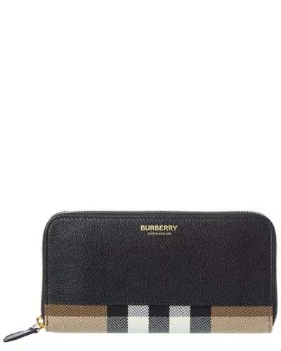 Burberry Check Canvas & Leather Zip Around Wallet In Black
