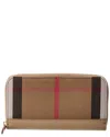 Burberry Check Canvas Zip Around Wallet In Brown