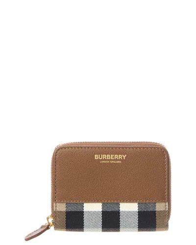 Burberry Check Canvas & Leather Zip Around Wallet In Brown