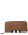 Burberry Check Canvas & Leather Zip Around Wallet In Brown