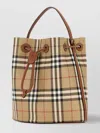 Burberry Drawstring Bucket Bag With Signature Plaid Pattern In Neutral