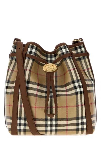 Burberry Check Canvas Shoulder Bag In Beige
