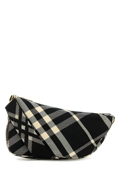 Burberry Check Canvas Shoulder Bag In Black