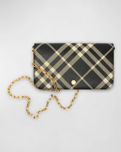 Burberry Check Canvas Wallet On Chain In Blackcalico