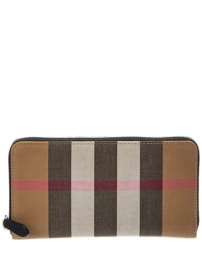 Burberry Check Canvas Zip Around Wallet In Pattern