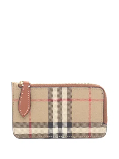 Pre-owned Burberry Check Card Case Coin Purse In Neutrals