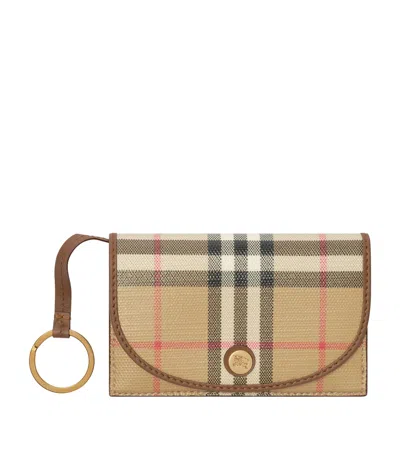 Burberry Check Card Holder Keyring In Beige