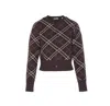 Burberry Long Sleeve Cardigan With Check Motif And Crewneck In Brown