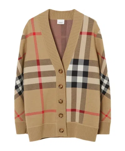 Burberry Check Cardigan In Brown