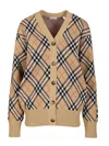 Burberry Wool And Mohair Blend Check Cardigan Women In Brown