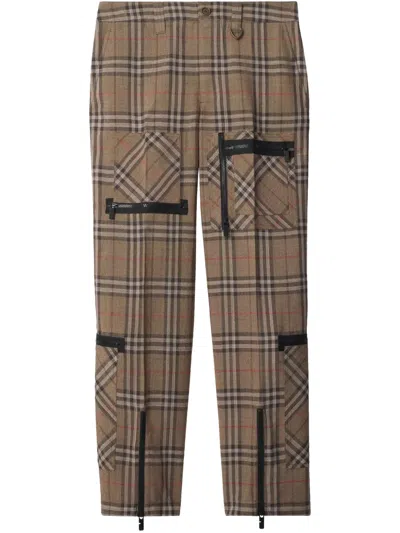 Burberry Cargo Pants Check Pattern In Silk Blend In Multi