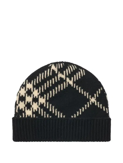 Burberry Check Cashmere Beanie In Black