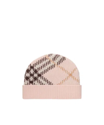 Burberry Check Cashmere Blend Beanie In Gray