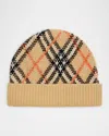 Burberry Womens Check-print Ribbed Cashmere-blend Beanie Sand In Sand