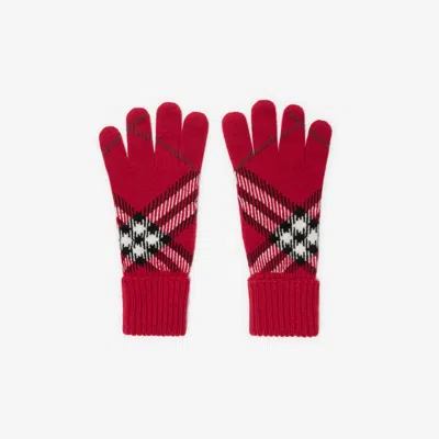 Burberry Check Cashmere Blend Gloves In Red