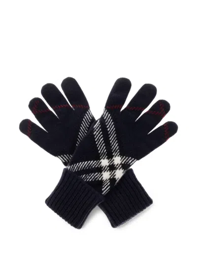 Burberry Check Cashmere Blend Gloves In Blue