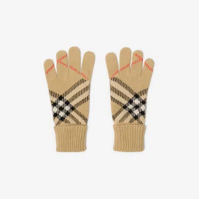 Burberry Check Cashmere Blend Gloves In Gold