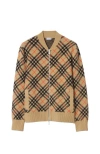 Burberry Check Cashmere Bomber Jacket In Sand