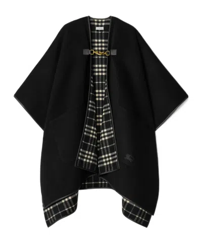 Burberry Check Cashmere Cape In Black