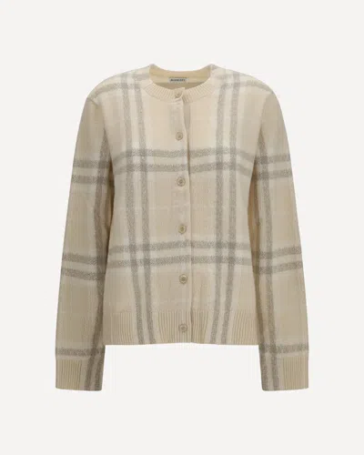 Burberry Check Cashmere Cardigan In Neutral