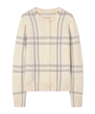 Burberry Check Cashmere Cardigan In Neutral