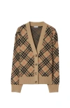 Burberry Check Jacquard Cashmere Cardigan In Sand
