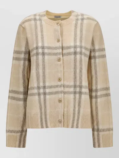 Burberry Check Cashmere Crewneck Cardigan In Neutral