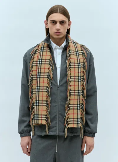 Burberry Check Cashmere Fringed Scarf In Black