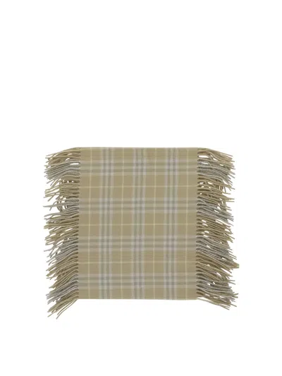 Burberry Check Cashmere Fringed Scarf Scarves Beige In Green