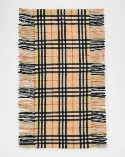 Burberry Check Cashmere Happy Scarf In Sand