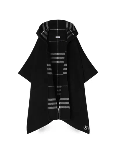 Burberry Check Cashmere Hooded Cape In Black