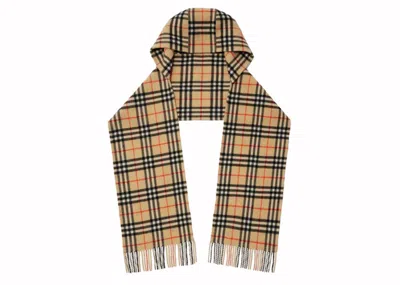 Pre-owned Burberry Check Cashmere Hooded Scarf In Sand