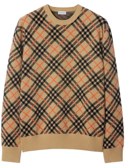 Burberry Check Cashmere Jumper In Cream