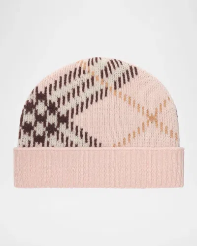 Burberry Check Cashmere Knit Beanie In Bow Pink