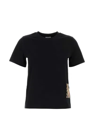 Burberry Check Cashmere Patch Cotton T-shirt In Black