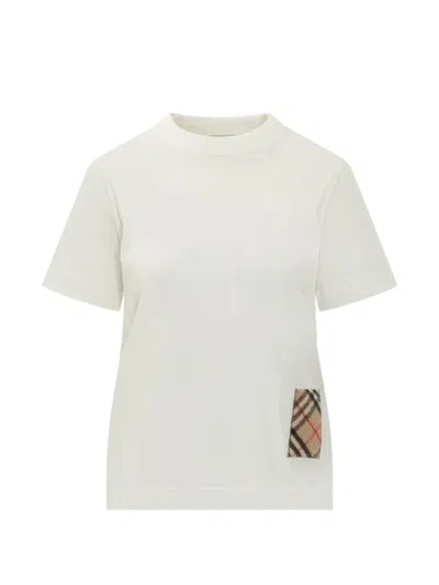Burberry Check Cashmere Patch Cotton T-shirt In White