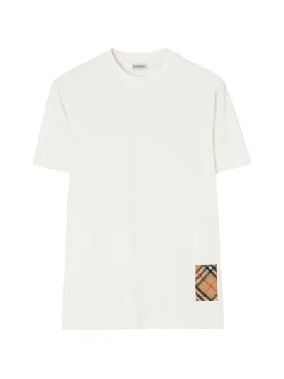 Burberry Men White T-shirt With Logo Patch With Check Motif On The Front In Cotton Man