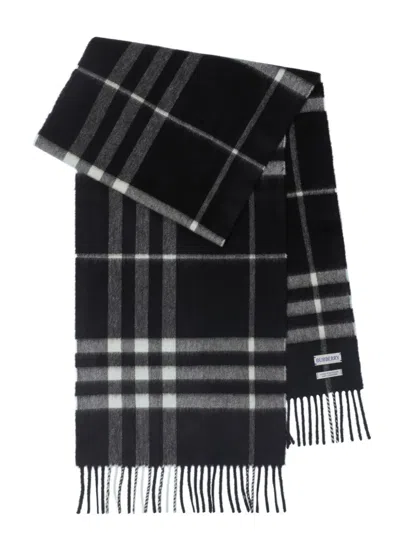 Burberry Check Cashmere Scarf In Black
