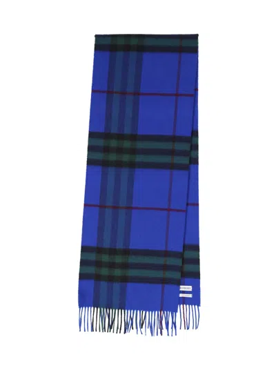 Burberry Check Cashmere Scarf In Blue