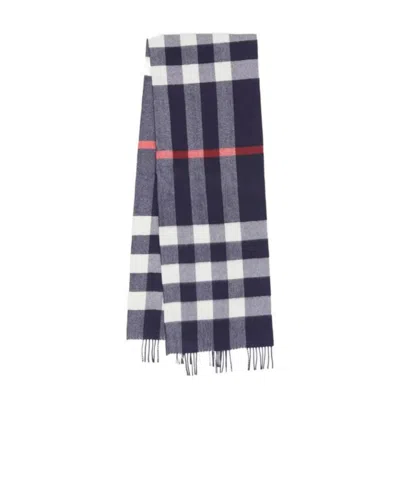 Burberry Check Cashmere Scarf In Blue