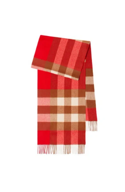 Burberry Check Cashmere Scarf In Bright Red