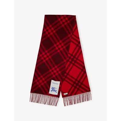 Burberry Womens Oxblood Red Check Cashmere Scarf In Burgundy