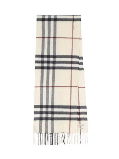 Burberry Check Cashmere Scarf In White