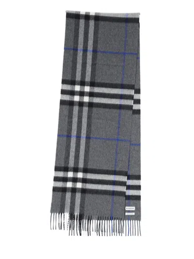 Burberry Check Cashmere Scarf In Marlborough Grey In Gray