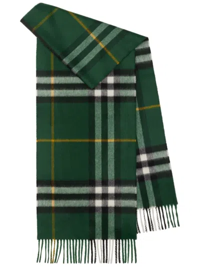 Burberry Check-print Fringed Cashmere Scarf In Green