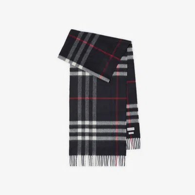 Burberry Check Cashmere Scarf In Navy