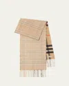 Burberry Cashmere Check Reversible Scarf In Sand Flex Melange
