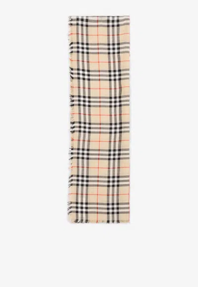 Burberry Check Cashmere Silk Scarf In Beige