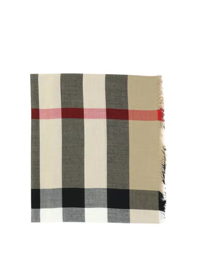 Burberry Check Cashmere Silk Scarf Scarves Beige In Neutral