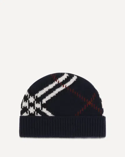 Burberry Check Cashmere-blend Beanie In Blu
